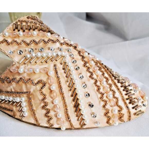 Peach Satin Embroidered Beaded Slip On Mules Zuruj Size 41 US 10 - Picture 11 of 13
